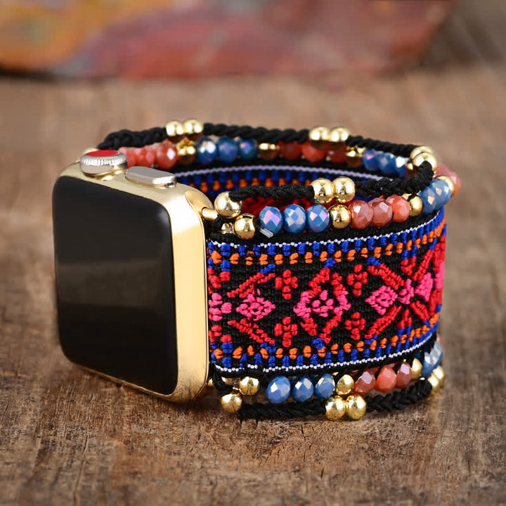 Olivenorma Rose Red Elastic Braided Strap Apple Watch Strap - Watch Dial Size:42-45mm - Large: Approx 14cm-suitable for wrists of 5.75-6.5 inches - image 0