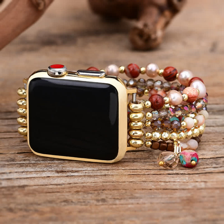 Olivenorma Rhodonite Natural Stone Beads Apple Watch Strap - Watch Dial Size:42-45mm - Large: Approx 14cm-suitable for wrists of 6-6.5 inches - image 0