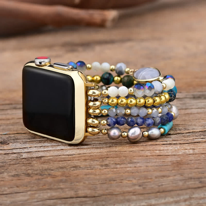 Olivenorma White Agate Natural Stone Beads Apple Watch Strap - Watch Dial Size:42-45mm - Large: Approx 14cm-suitable for wrists of 6-6.5 inches - image 0