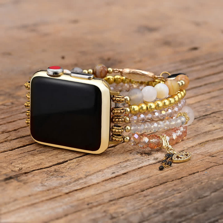 Olivenorma Obsidian Citrine Natural Stone Beads Apple Watch Strap - Watch Dial Size:42-45mm - Large: Approx 14cm-suitable for wrists of 6-6.5 inches - image 0