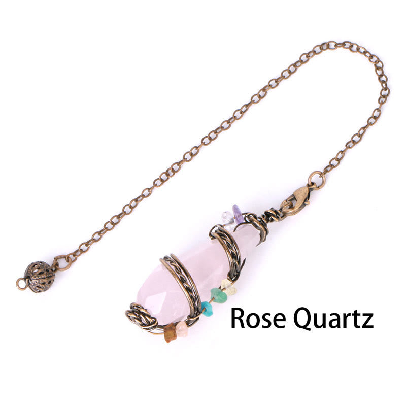 Olivenorma Bronze Natural Gemstone Dowsing Divination Pendulum - Rose Quartz - image 5