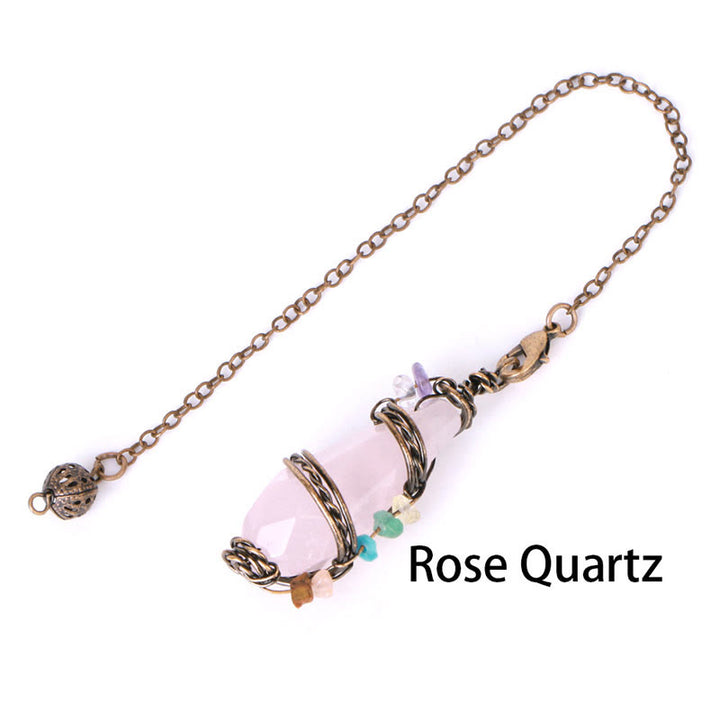 Olivenorma Bronze Natural Gemstone Dowsing Divination Pendulum - Rose Quartz - image 5