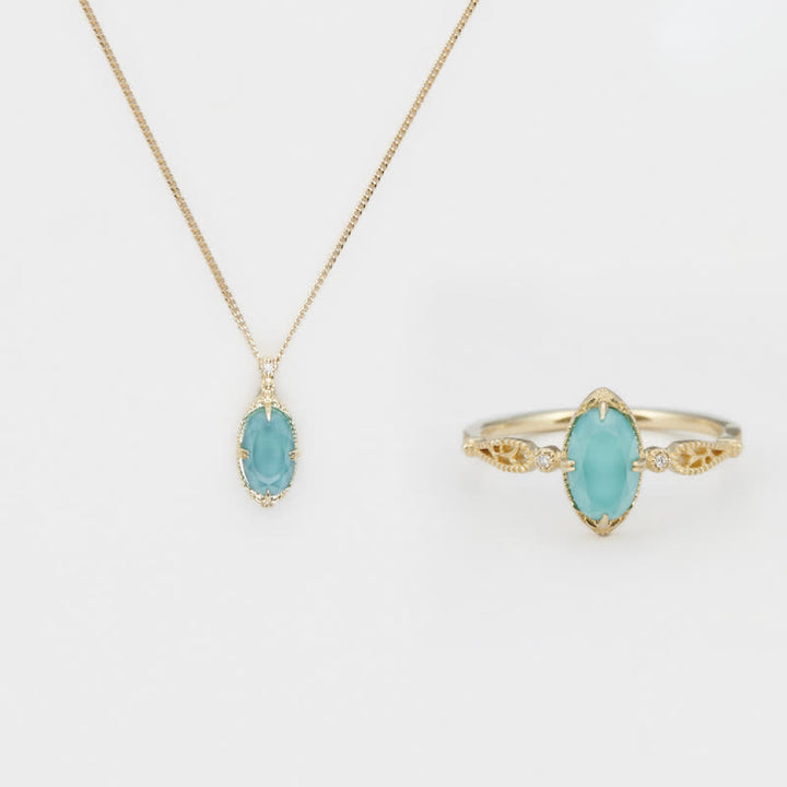 Olivenorma Vintage Aquamarine 925 Silver Ring Necklace - Ring & Necklace Set - Set - image 7