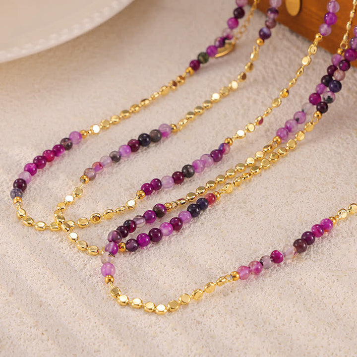 Olivenorma Retro Palace Style Purple Agate Beaded Necklace - image 5