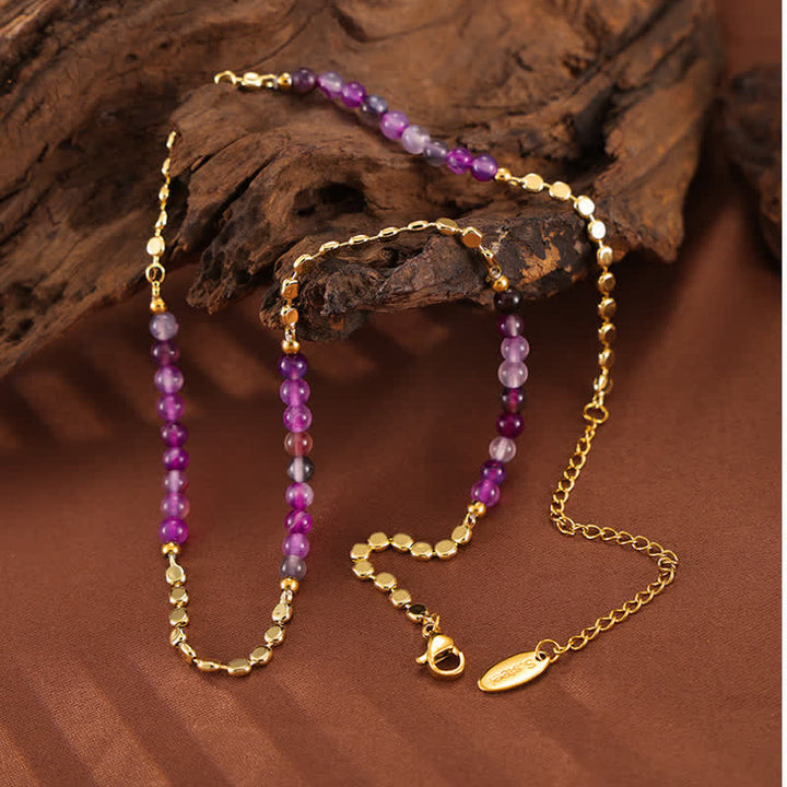 Olivenorma Retro Palace Style Purple Agate Beaded Necklace - Purple Agate - image 0