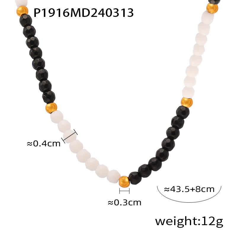 Olivenorma Vintage Natural Stone Beaded Necklace - Obsidian & White Jade - image 5