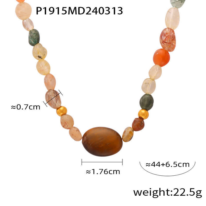 Olivenorma Vintage Natural Stone Beaded Necklace - Gold Rutilated Quartz & Tiger Eye - image 1