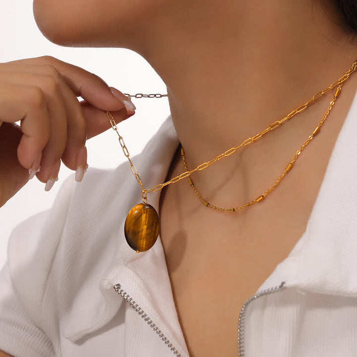Olivenorma Vintage Natural Stone Tiger Eye Pendant Necklace - image 5