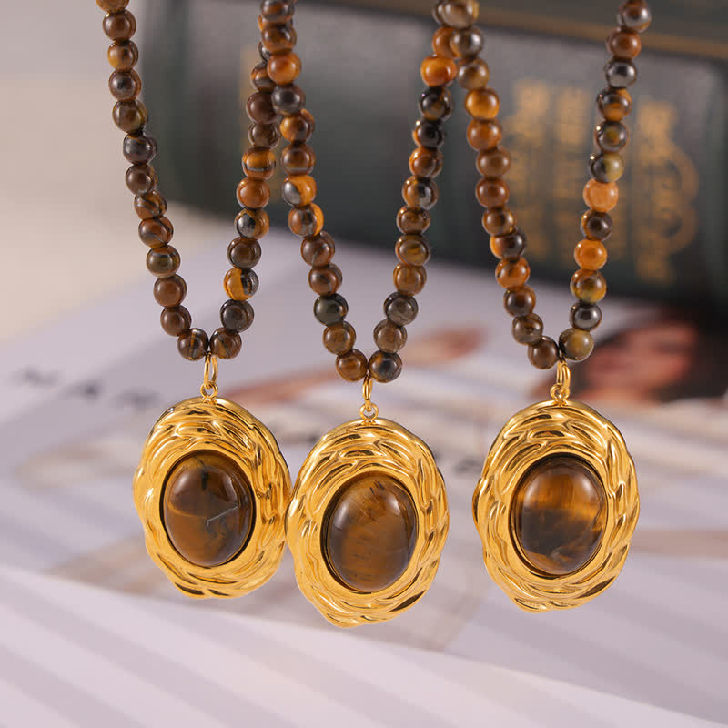 Olivenorma Vintage Natural Stone Tiger Eye Pendant Necklace - image 7