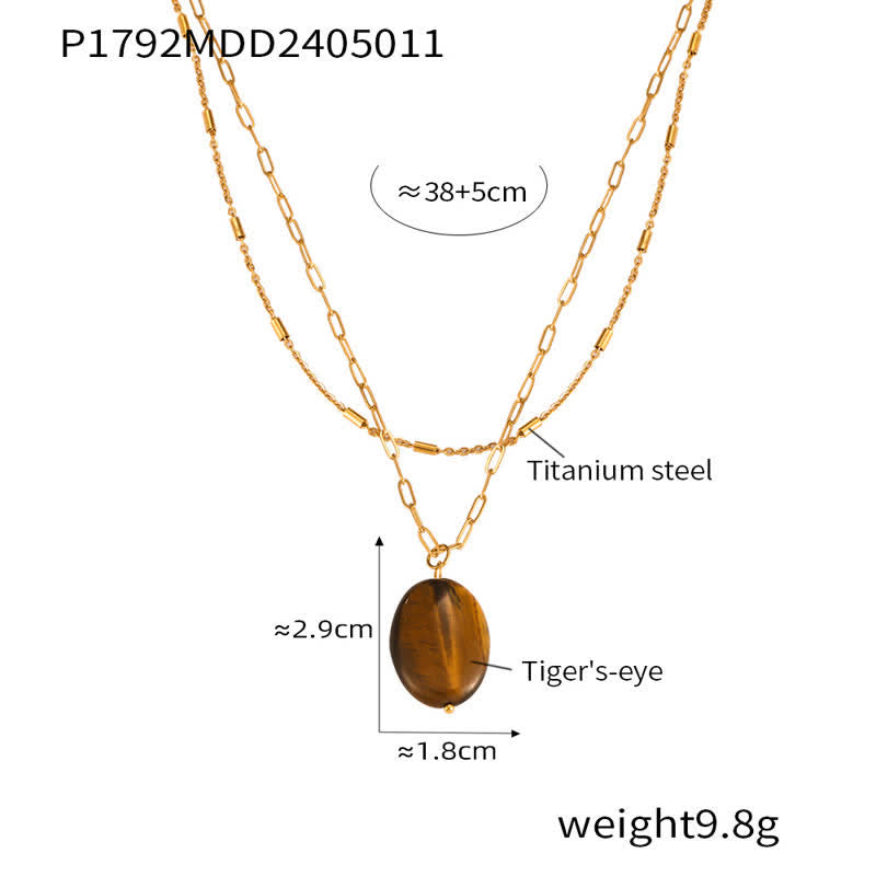 Olivenorma Vintage Natural Stone Tiger Eye Pendant Necklace - Tiger Eye - image 4