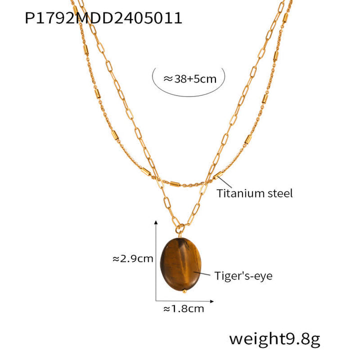 Olivenorma Vintage Natural Stone Tiger Eye Pendant Necklace - Tiger Eye - image 4