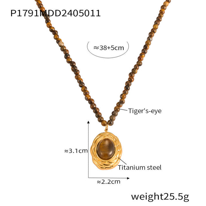 Olivenorma Vintage Natural Stone Tiger Eye Pendant Necklace - Titanium Steel Gold Edge Tiger Eye - image 1