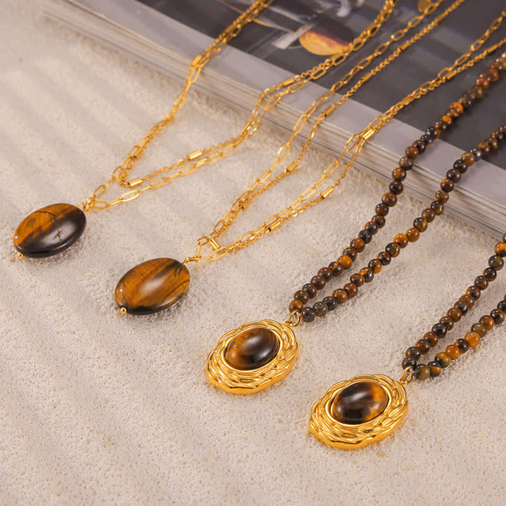 Olivenorma Vintage Natural Stone Tiger Eye Pendant Necklace - image 0