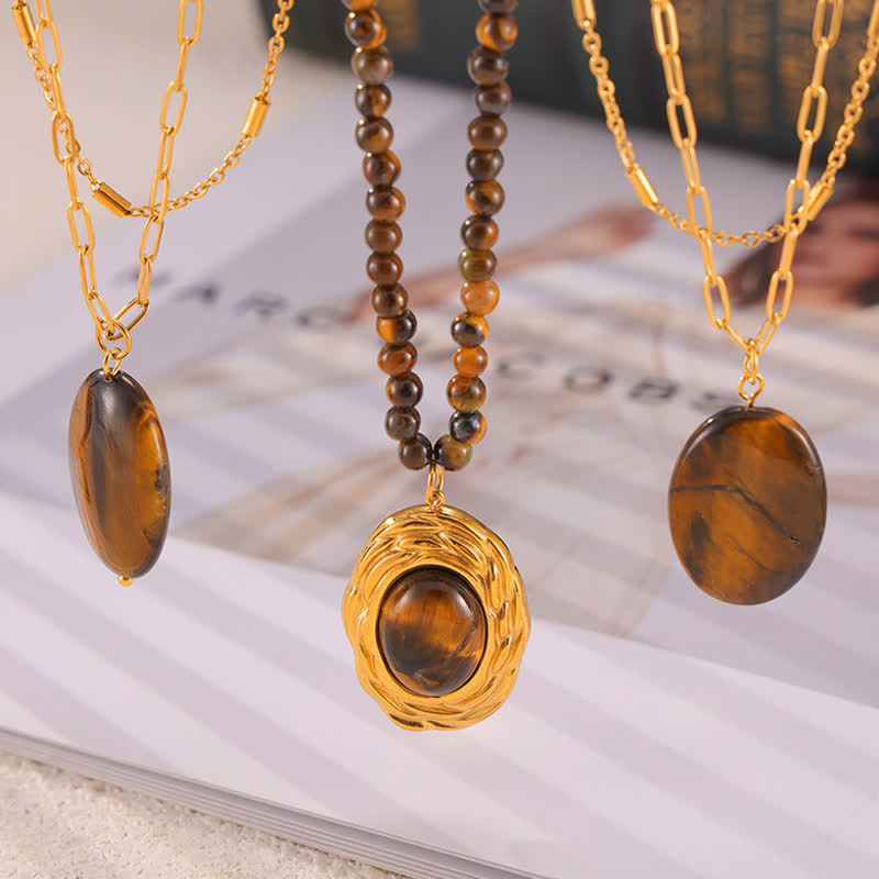 Olivenorma Vintage Natural Stone Tiger Eye Pendant Necklace - image 8