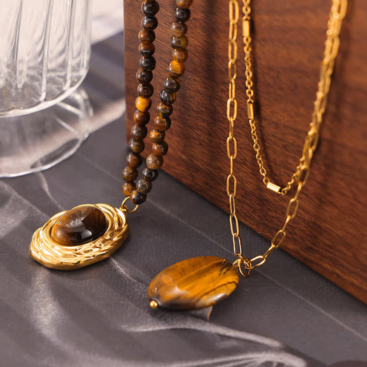 Olivenorma Vintage Natural Stone Tiger Eye Pendant Necklace - image 10