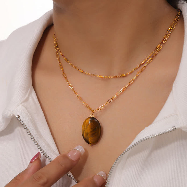 Olivenorma Vintage Natural Stone Tiger Eye Pendant Necklace - image 6