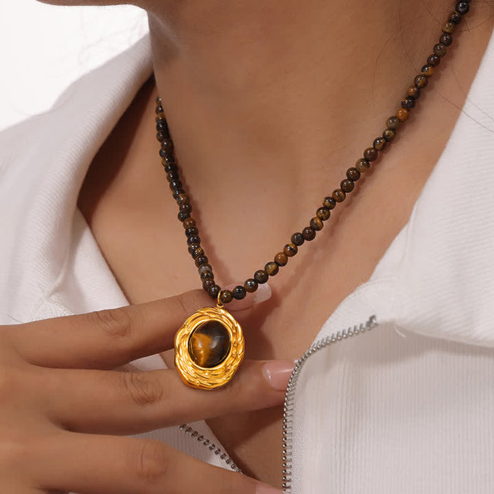 Olivenorma Vintage Natural Stone Tiger Eye Pendant Necklace - image 3