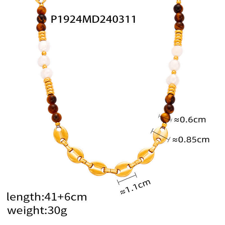 Olivenorma Tiger Eye Obsidian Freshwater Pearl Titanium Steel Necklace - Tiger Eye & Freshwater Pearl - image 1