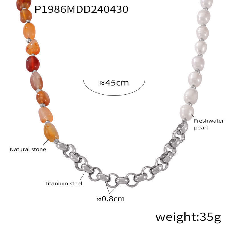 Olivenorma Carnelian Freshwater Pearl Titanium Steel Necklace - image 1