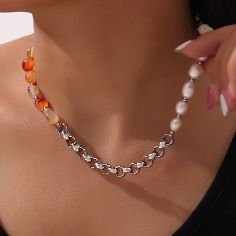 Olivenorma Carnelian Freshwater Pearl Titanium Steel Necklace - image 3