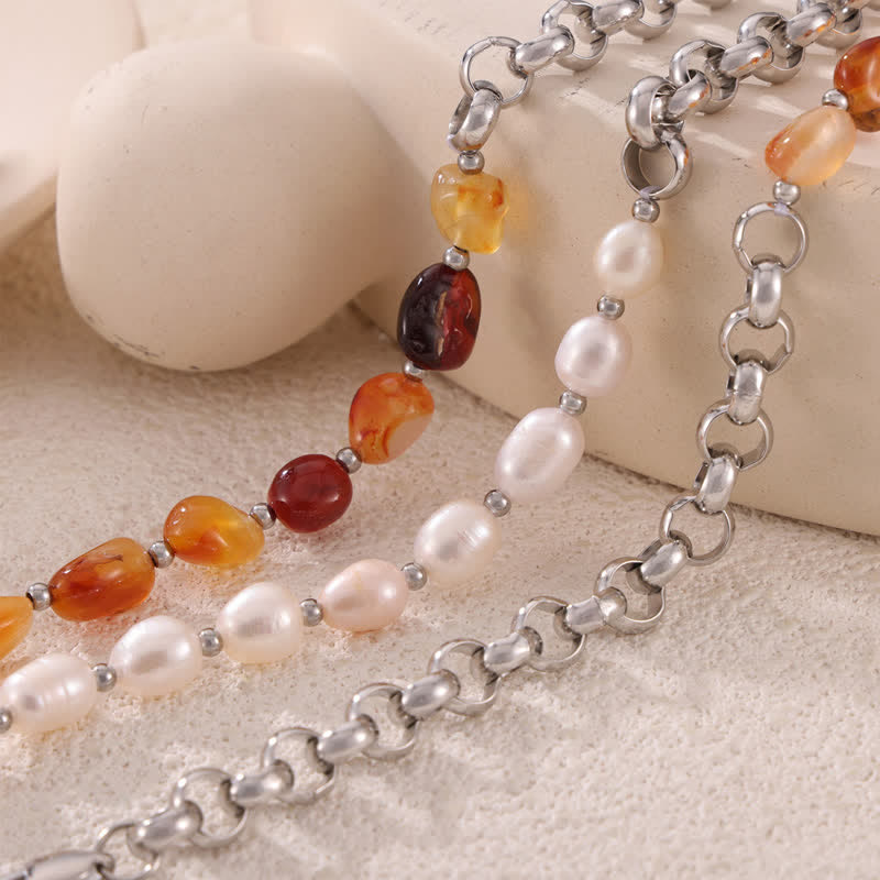 Olivenorma Carnelian Freshwater Pearl Titanium Steel Necklace - image 4