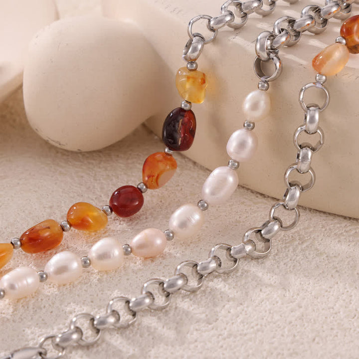 Olivenorma Carnelian Freshwater Pearl Titanium Steel Necklace - image 4