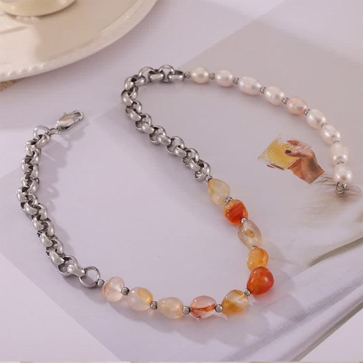 Olivenorma Carnelian Freshwater Pearl Titanium Steel Necklace - image 5