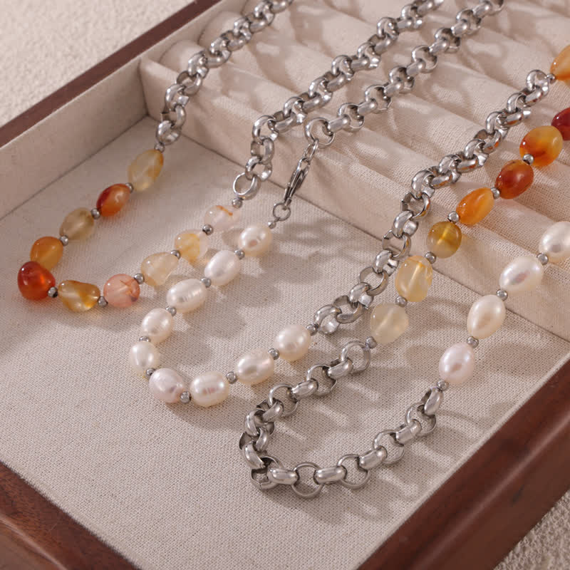 Olivenorma Carnelian Freshwater Pearl Titanium Steel Necklace - image 6