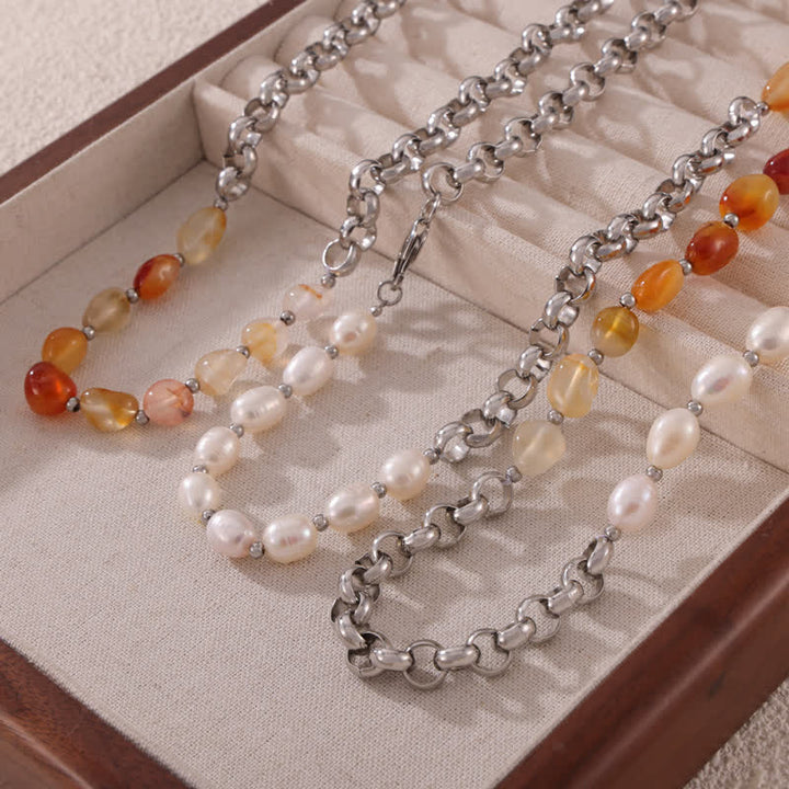 Olivenorma Carnelian Freshwater Pearl Titanium Steel Necklace - image 6