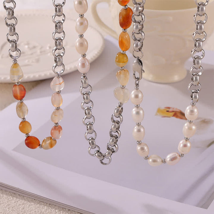 Olivenorma Carnelian Freshwater Pearl Titanium Steel Necklace - image 7