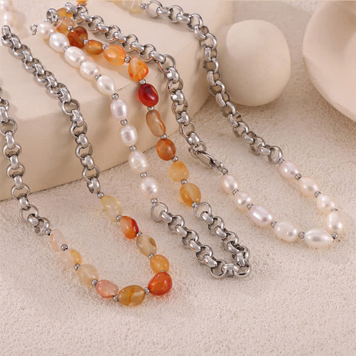 Olivenorma Carnelian Freshwater Pearl Titanium Steel Necklace - image 8