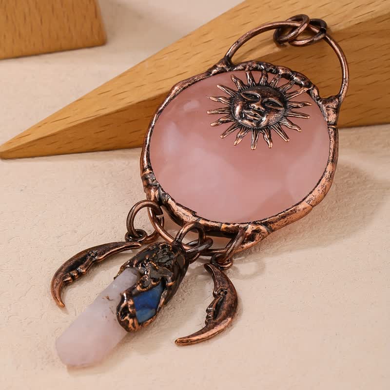 Olivenorma Rose Quartz Sun Moon Shape Pendant Necklace - image 2