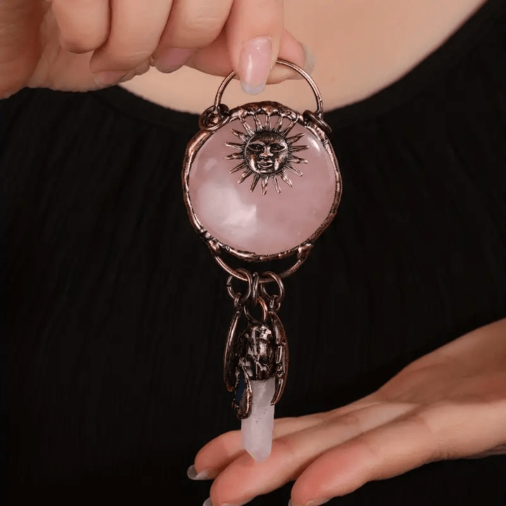 Olivenorma Rose Quartz Sun Moon Shape Pendant Necklace - image 1