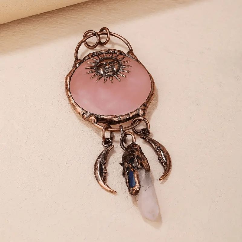 Olivenorma Rose Quartz Sun Moon Shape Pendant Necklace - Rose Quartz & Kyanite & Clear Quartz - image 0