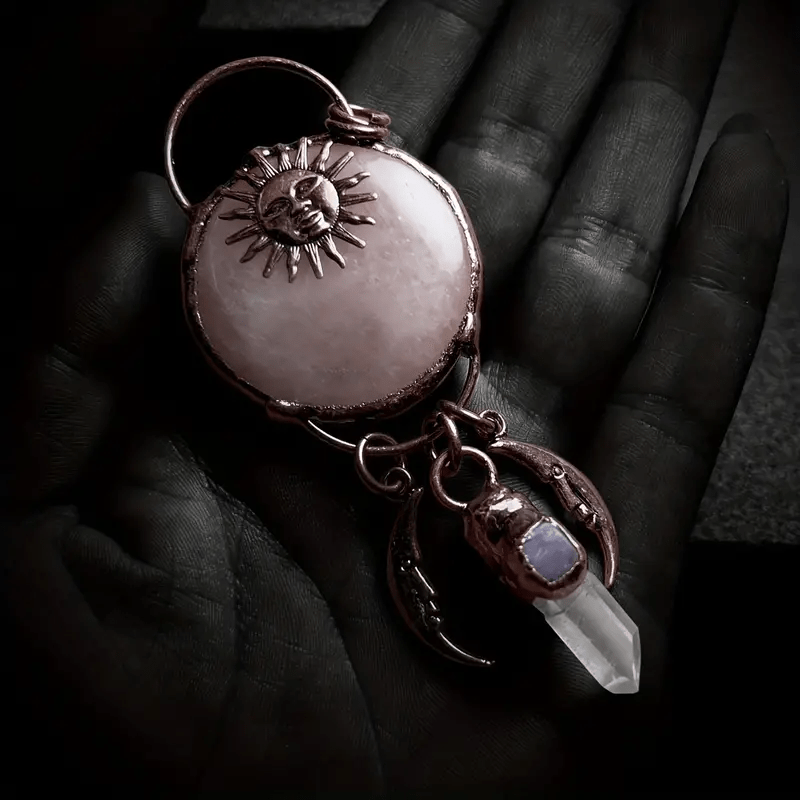 Olivenorma Rose Quartz Sun Moon Shape Pendant Necklace - image 3