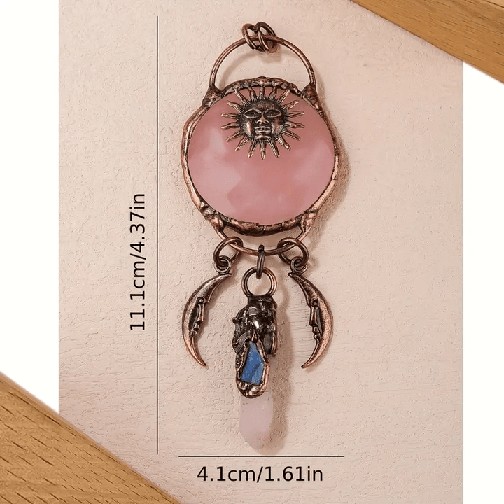 Olivenorma Rose Quartz Sun Moon Shape Pendant Necklace - image 4