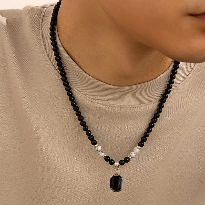 Olivenorma Black Onyx Natural Stone Beads for Protection and Grounding Men Necklace - Black Onyx & White Turquoise - image 9