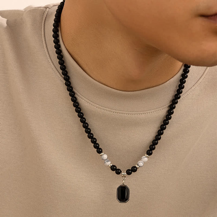 Olivenorma Black Onyx Natural Stone Beads for Protection and Grounding Men Necklace - Black Onyx & White Turquoise - image 9