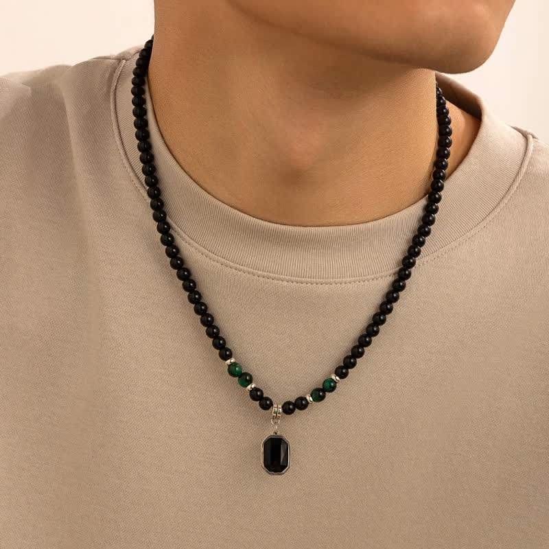 Olivenorma Black Onyx Natural Stone Beads for Protection and Grounding Men Necklace - Black Onyx & Malachite - image 12