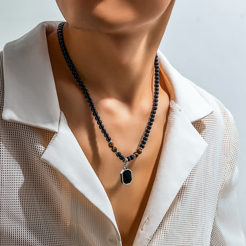 Olivenorma Black Onyx Natural Stone Beads for Protection and Grounding Men Necklace - Black Onyx & Tiger Eye - image 1