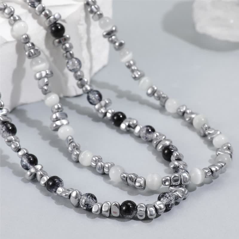 Olivenorma Hip Hop Cat's Eye Stone Hematite Beaded Necklace - image 4