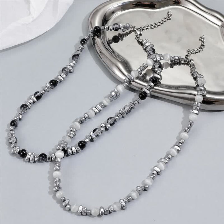 Olivenorma Hip Hop Cat's Eye Stone Hematite Beaded Necklace - image 0