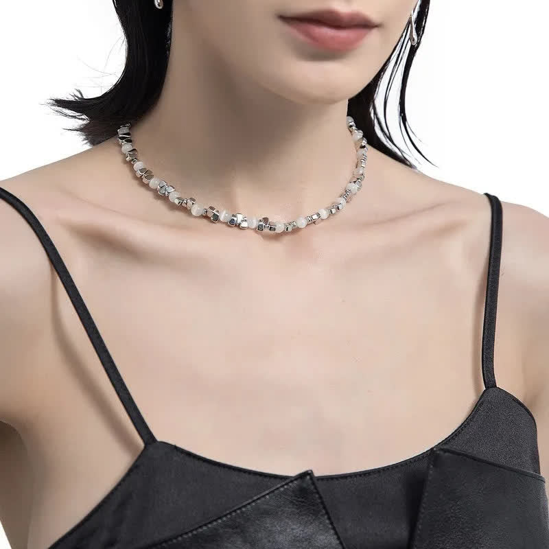 Olivenorma Hip Hop Cat's Eye Stone Hematite Beaded Necklace - image 2