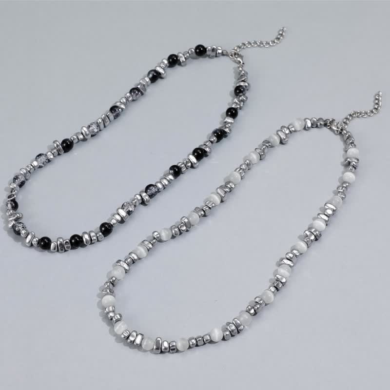 Olivenorma Hip Hop Cat's Eye Stone Hematite Beaded Necklace - image 5