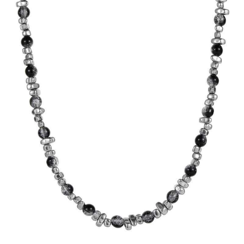 Olivenorma Hip Hop Cat's Eye Stone Hematite Beaded Necklace - Black Bead & Hematite - image 6