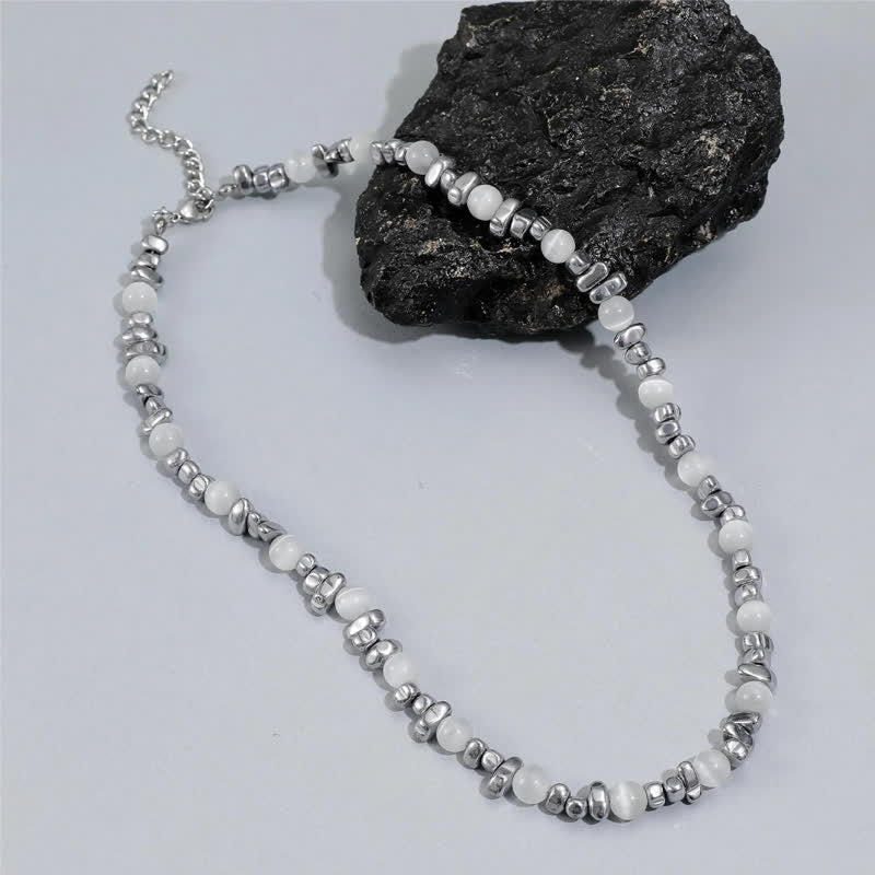 Olivenorma Hip Hop Cat's Eye Stone Hematite Beaded Necklace - Cat's Eye Stone & Hematite - image 1