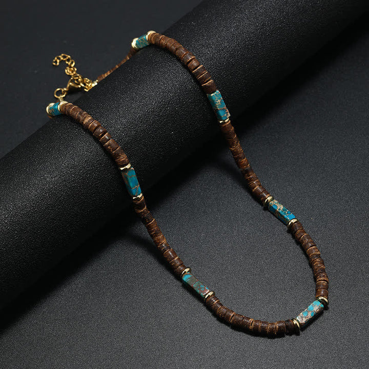 Olivenorma Brown Coconut Wood & Natural Stone Beads For Inner Peace Necklace - Emperor Stone - image 0