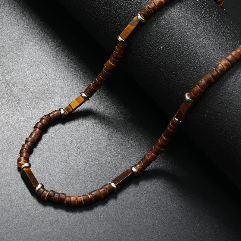 Olivenorma Brown Coconut Wood & Natural Stone Beads For Inner Peace Necklace - Tiger Eye - image 25