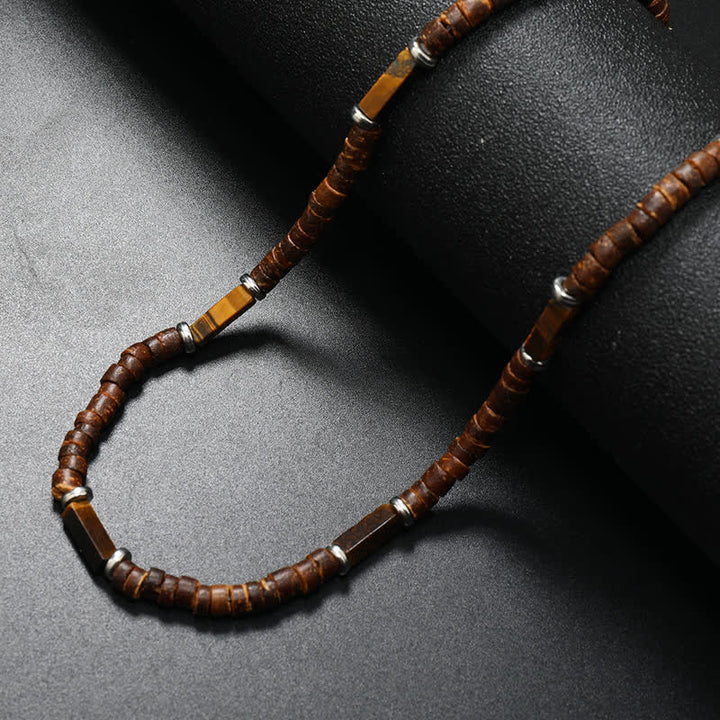 Olivenorma Brown Coconut Wood & Natural Stone Beads For Inner Peace Necklace - Tiger Eye - image 25