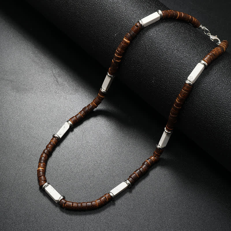 Olivenorma Brown Coconut Wood & Natural Stone Beads For Inner Peace Necklace - Howlite - image 17